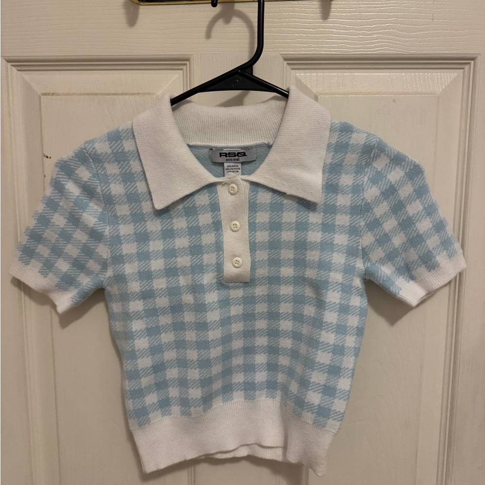 Tilly's Blue and White Gingham Crop Top